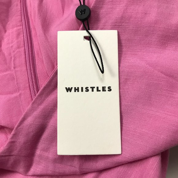 Whistles Linen Mix Midi Dress Pink Size 16 Frill Sleeves Empire Waist - Picture 11 of 14